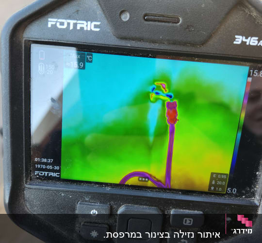 תצוגת מצלמה תרמית עם דליפת חום בצבעים שונים